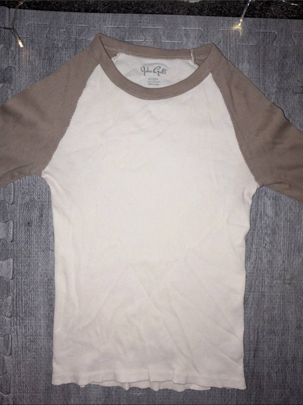 Women’s Ribbed Raglan Long-Sleeve Top - Cream with Tan Sleeves